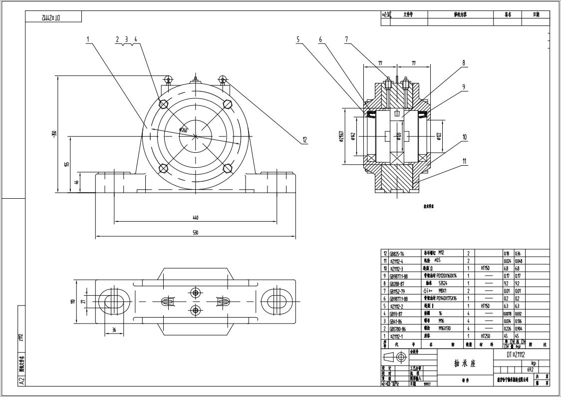 DTⅡZ1112皮帶機專用軸承座悶蓋固定端適配軸承型號22224